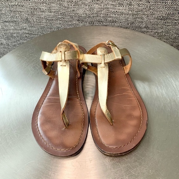 MATISSE leather sling back thong sandals summer minimalist Womens8 metallic gold - Picture 4 of 7